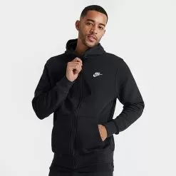 Nike Sportswear Club Fleece Full-Zip Hoodie Black/Black/White - BV2645 010