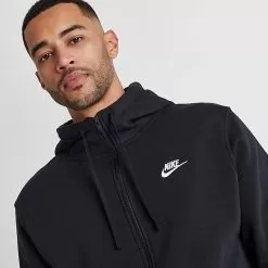 Nike Sportswear Club Fleece Full-Zip Hoodie Black/Black/White - BV2645 010 -Fashion Clothing Shop BV2645 010 M5