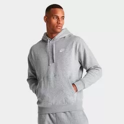 Nike Sportswear Club Fleece Embroidered Hoodie Dark Grey Heather/Matte Silver/White - BV2654 063
