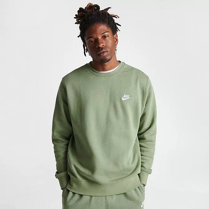Nike Sportswear Club Fleece Crewneck Sweatshirt Oil Green/White - BV2662 386 3 Nike Sportswear Club Fleece Crewneck Sweatshirt Oil Green/White - BV2662 386 - Image 3