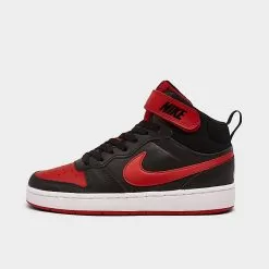 Big Kids' Nike Court Borough Mid 2 Casual Shoes Black/White/University Red - CD7782B 003
