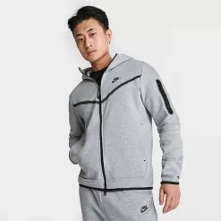 Men's Nike Sportswear Tech Fleece Taped Full-Zip Hoodie Dark Grey Heather/Black - CU4489 063