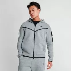 Men's Nike Sportswear Tech Fleece Taped Full-Zip Hoodie Dark Grey Heather/Black - CU4489 063 -Fashion Clothing Shop CU4489 063 M3