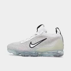 Big Kids' Nike Air VaporMax 2021 Flyknit Running Shoes White/Black/Metallic Silver/White - DB1550 100