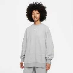 Women's Nike Sportswear Collection Essentials Oversized Fleece Crewneck Sweatshirt Dark Grey Heather/White - DD5632 063