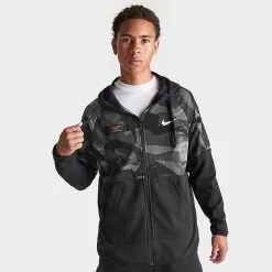 Men's Nike Dri-FIT Fleece Camo Print Full-Zip Hoodie Black/Black/Coconut Milk - DQ4790 010