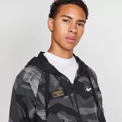 Men's Nike Dri-FIT Fleece Camo Print Full-Zip Hoodie Black/Black/Coconut Milk - DQ4790 010 -Fashion Clothing Shop DQ4790 010 M5