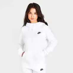 Fashion Clothing Shop 23 Women's Nike Sportswear Club Fleece Funnel-Neck Hoodie White/Black - DQ5415 100