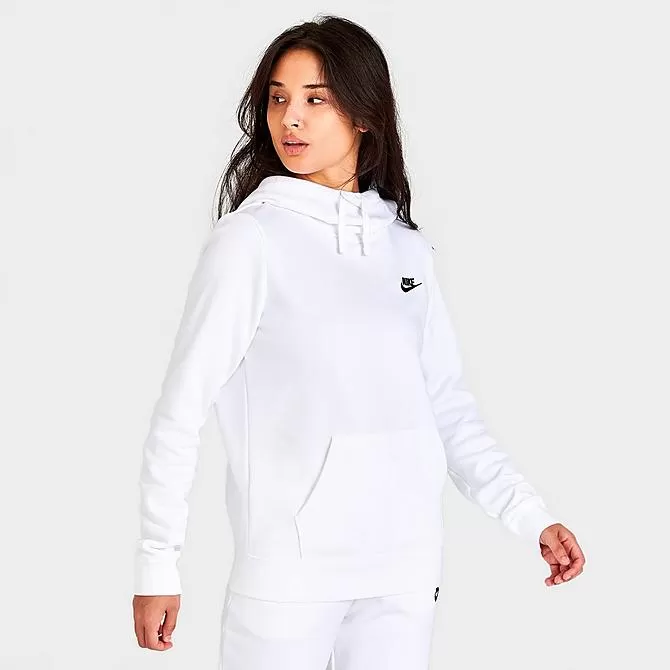 Women's Nike Sportswear Club Fleece Funnel-Neck Hoodie White/Black - DQ5415 100 3 Women's Nike Sportswear Club Fleece Funnel-Neck Hoodie White/Black - DQ5415 100 - Image 3