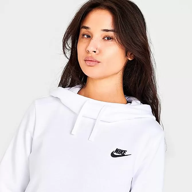 Women's Nike Sportswear Club Fleece Funnel-Neck Hoodie White/Black - DQ5415 100 5 Women's Nike Sportswear Club Fleece Funnel-Neck Hoodie White/Black - DQ5415 100 - Image 5