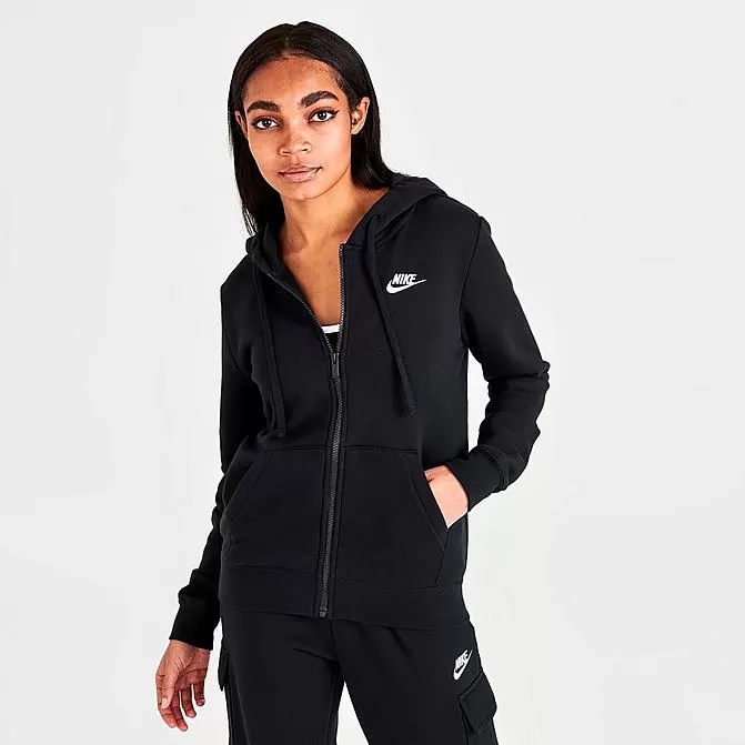 Women's Nike Sportswear Club Fleece Full-Zip Hoodie Black/White - DQ5471 010 1 Women's Nike Sportswear Club Fleece Full-Zip Hoodie Black/White - DQ5471 010