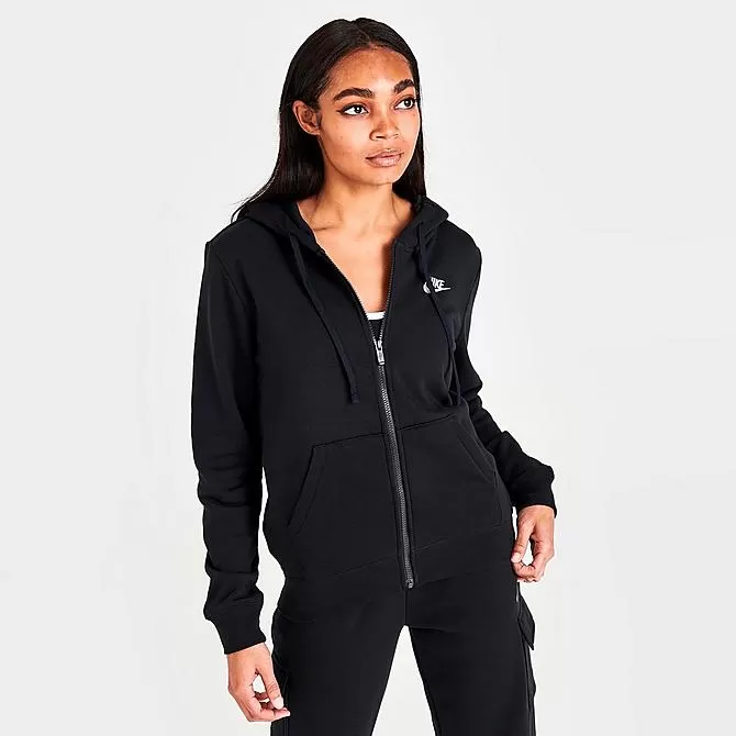 Women's Nike Sportswear Club Fleece Full-Zip Hoodie Black/White - DQ5471 010 3 Women's Nike Sportswear Club Fleece Full-Zip Hoodie Black/White - DQ5471 010 - Image 3