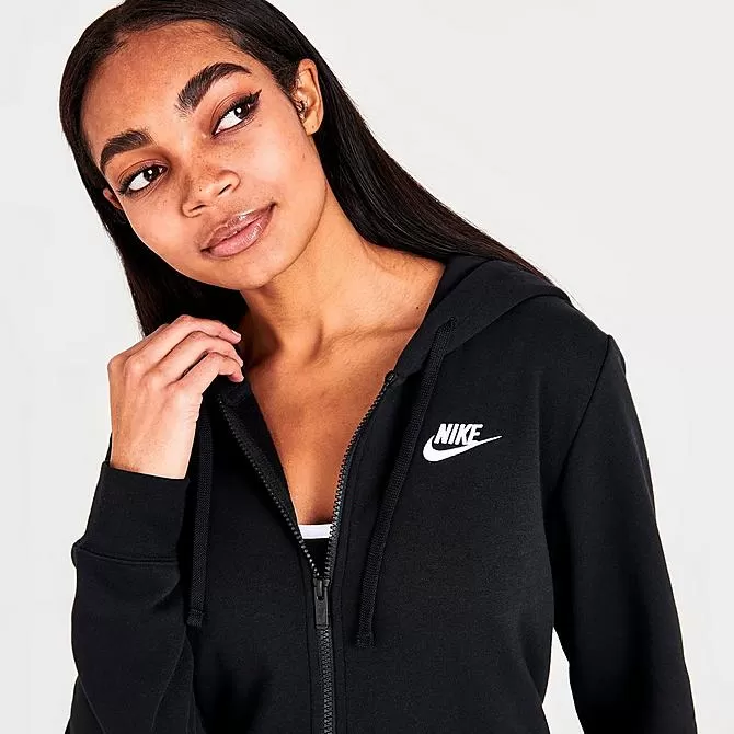 Women's Nike Sportswear Club Fleece Full-Zip Hoodie Black/White - DQ5471 010 5 Women's Nike Sportswear Club Fleece Full-Zip Hoodie Black/White - DQ5471 010 - Image 5