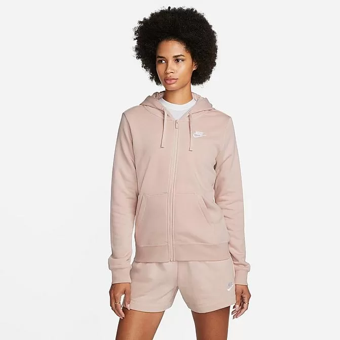 Women's Nike Sportswear Club Fleece Full-Zip Hoodie Pink Oxford/White - DQ5471 601 1 Women's Nike Sportswear Club Fleece Full-Zip Hoodie Pink Oxford/White - DQ5471 601