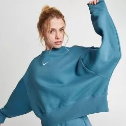 Women's Nike Sportswear Phoenix Fleece Oversized Crewneck Sweatshirt Noise Aqua/Sail - DQ5761 440 -Fashion Clothing Shop DQ5761 440 M5