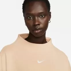 Women's Nike Sportswear Phoenix Fleece Over-Oversized Mock Neck Cropped Sleeve Sweatshirt Hemp/Sail - DQ5765 200 -Fashion Clothing Shop DQ5765 200 M4