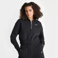 Women's Nike Sportswear Phoenix Fleece Oversized Half-Zip Crop Sweatshirt Black/Sail - DQ5767 010