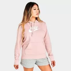 Fashion Clothing Shop 21 Women's Nike Sportswear Logo Club Fleece Pullover Hoodie Pink Oxford/White - DQ5775 601
