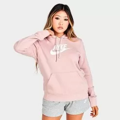 Women's Nike Sportswear Logo Club Fleece Pullover Hoodie Pink Oxford/White - DQ5775 601 -Fashion Clothing Shop DQ5775 601 M3
