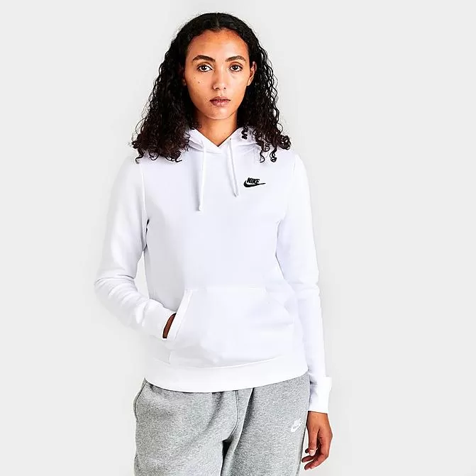 Women's Nike Sportswear Club Fleece Pullover Hoodie White/Black - DQ5793 100 1 Women's Nike Sportswear Club Fleece Pullover Hoodie White/Black - DQ5793 100