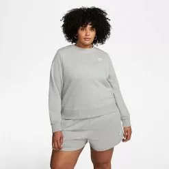 Fashion Clothing Shop 27 Women's Nike Sportswear Club Fleece Crewneck (Plus Size) Dark Grey Heather/White - DV5087 063
