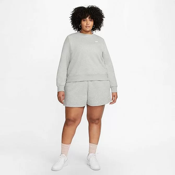 Women's Nike Sportswear Club Fleece Crewneck (Plus Size) Dark Grey Heather/White - DV5087 063 2 Women's Nike Sportswear Club Fleece Crewneck (Plus Size) Dark Grey Heather/White - DV5087 063 - Image 2