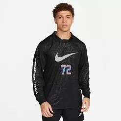 Men's Nike Sportswear SwooshTrax Graphic Long-Sleeve Collared Top Black/Black/White - DX0048 010