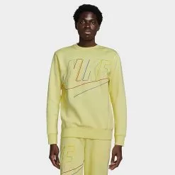 Nike Club Fleece+ Futura Fleece Crewneck Sweatshirt Lemon Chiffon - DX0529 706