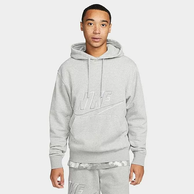 Men's Nike Club Fleece+ Futura Fleece Pullover Hoodie Dark Grey Heather - DX0541 063 1 Men's Nike Club Fleece+ Futura Fleece Pullover Hoodie Dark Grey Heather - DX0541 063
