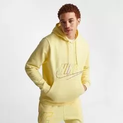 Men's Nike Club Fleece+ Futura Fleece Pullover Hoodie Lemon Chiffon - DX0541 706 -Fashion Clothing Shop DX0541 706 M3