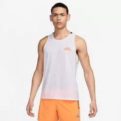 Men's Nike Trail Solar Chase Dri-FIT Running Tank White/Bright Mandarin - DX0857 100