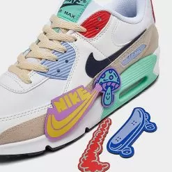 Big Kids' Nike Air Max 90 Patches Casual Shoes White/Obsidian/Sanddrift/Cobalt Blue - DZ2888 100 -Fashion Clothing Shop DZ2888 100 P3
