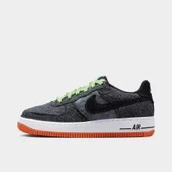 Big Kids' Nike Air Force 1 LV8 Halloween Casual Shoes Black/Black/Ghost Green/Starfish/White - DZ5287 001