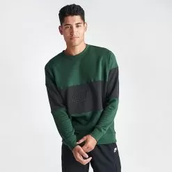 Men's Nike Club French Terry Colorblocked Crewneck Sweatshirt Fir/Black - FB7848 323 -Fashion Clothing Shop FB7848 323 M3
