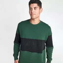 Men's Nike Club French Terry Colorblocked Crewneck Sweatshirt Fir/Black - FB7848 323 -Fashion Clothing Shop FB7848 323 M5