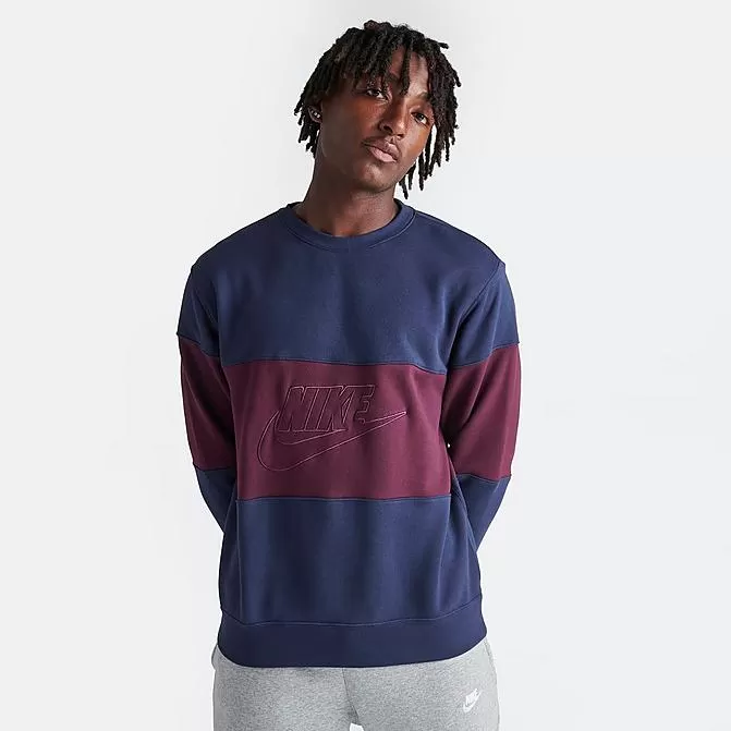 Men's Nike Club French Terry Colorblocked Crewneck Sweatshirt Midnight Navy/Night Maroon - FB7848 410 1 Men's Nike Club French Terry Colorblocked Crewneck Sweatshirt Midnight Navy/Night Maroon - FB7848 410