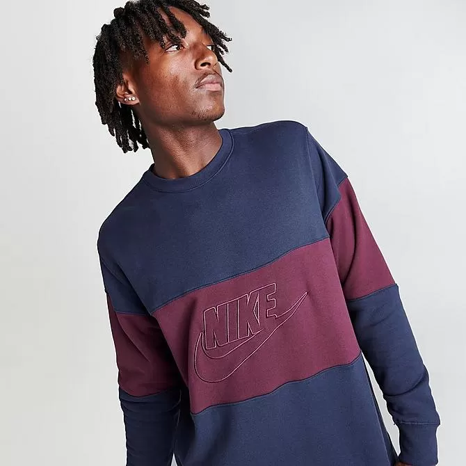 Men's Nike Club French Terry Colorblocked Crewneck Sweatshirt Midnight Navy/Night Maroon - FB7848 410 5 Men's Nike Club French Terry Colorblocked Crewneck Sweatshirt Midnight Navy/Night Maroon - FB7848 410 - Image 5