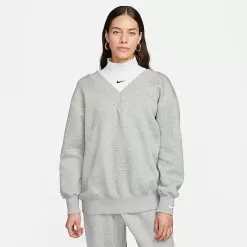 Women's Nike Sportswear Phoenix Fleece Oversized V-Neck Sweatshirt Dark Grey Heather/Sail - FB8317 063