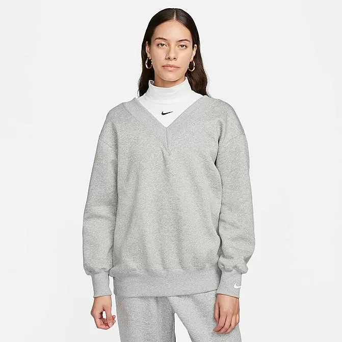 Women's Nike Sportswear Phoenix Fleece Oversized V-Neck Sweatshirt Dark Grey Heather/Sail - FB8317 063 1 Women's Nike Sportswear Phoenix Fleece Oversized V-Neck Sweatshirt Dark Grey Heather/Sail - FB8317 063