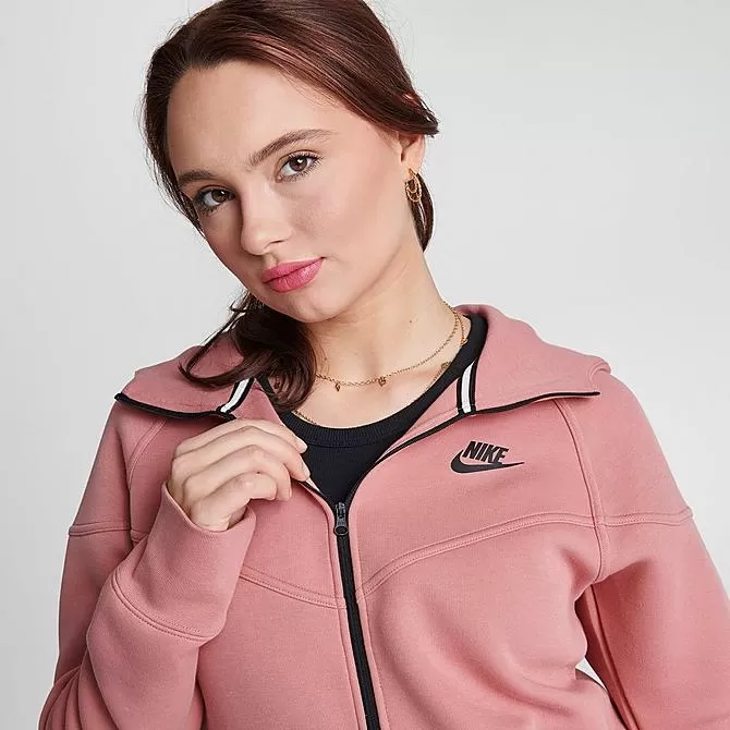 Women's Nike Sportswear Tech Fleece Windrunner Full-Zip Hoodie Red Stardust/Black - FB8338 618 5 Women's Nike Sportswear Tech Fleece Windrunner Full-Zip Hoodie Red Stardust/Black - FB8338 618 - Image 5