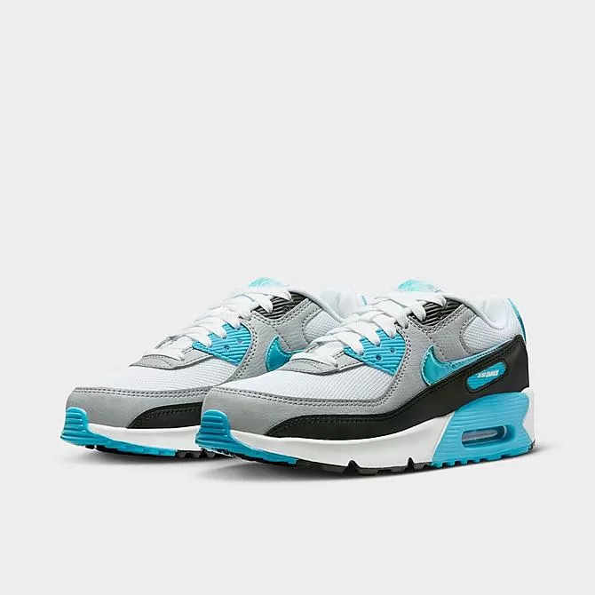 Big Kids' Nike Air Max 90 Casual Shoes White/Blue Lightning/Black/Blue Lightning - FD0678 100 2 Big Kids' Nike Air Max 90 Casual Shoes White/Blue Lightning/Black/Blue Lightning - FD0678 100 - Image 2