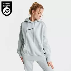 Women's Nike Sportswear Phoenix Fleece Oversized Pullover Hoodie Light Silver/Black - FD0892 034