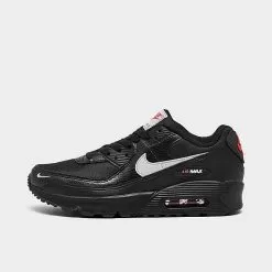 Big Kids' Nike Air Max 90 Next Nature Casual Shoes Black/Wolf Grey/Crimson - FD9776 001