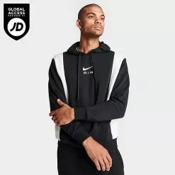 Men's Nike Air Retro Swoosh Fleece Pullover Hoodie Black/Black/Summit White - FN7691 010