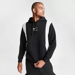 Men's Nike Air Retro Swoosh Fleece Pullover Hoodie Black/Black/Summit White - FN7691 010 -Fashion Clothing Shop FN7691 010 M3