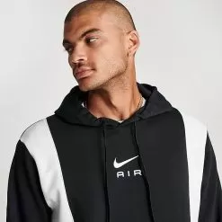 Men's Nike Air Retro Swoosh Fleece Pullover Hoodie Black/Black/Summit White - FN7691 010 -Fashion Clothing Shop FN7691 010 M5