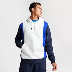 Men's Nike Air Retro Swoosh Fleece Pullover Hoodie Summit White/Obsidian/Game Royal - FN7691 122 -Fashion Clothing Shop FN7691 122 M3