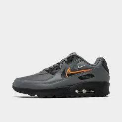 Big Kids' Nike Air Max 90 Next Nature Casual Shoes Smoke Grey/Black/Bright Mandarin - FN7785 001