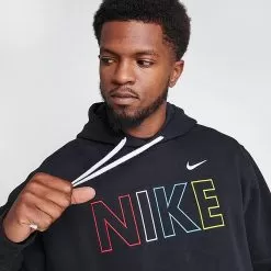 Men's Nike Sportswear Club Fleece Wordmark Pullover Hoodie Black/Multi - FQ6155 011 -Fashion Clothing Shop FQ6155 011 M5
